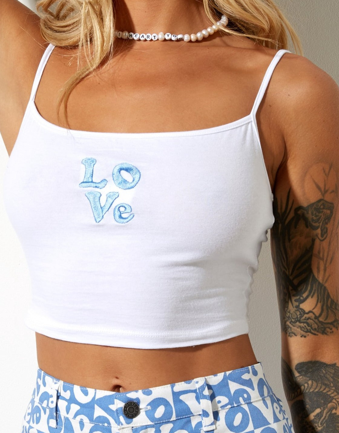 Rawi Crop Top in White Love-Nico Sky