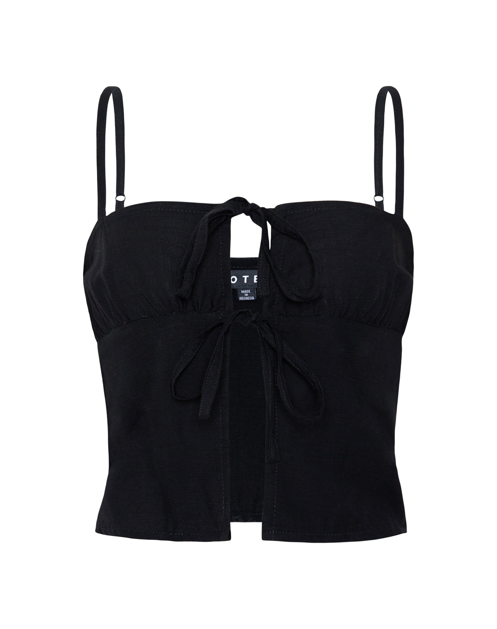 Raymi Tie Front Cami Top in Black-Nico Sky