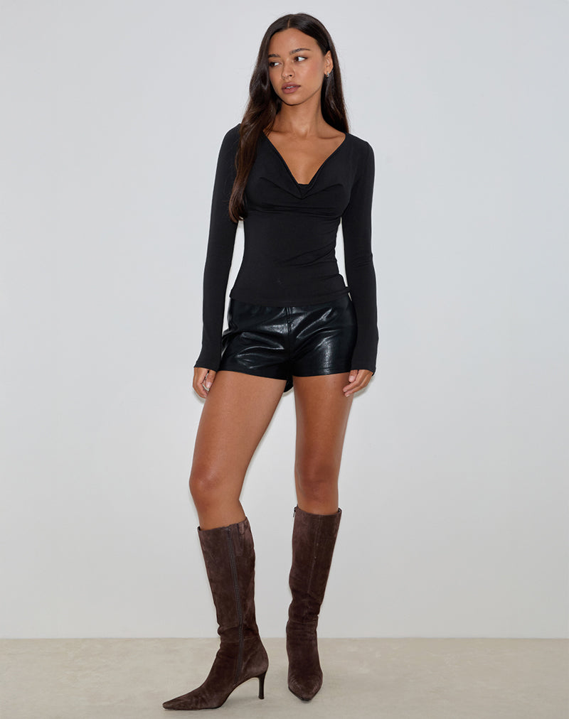 Renice Longsleeve Cowl Neck Top in Black-Nico Sky