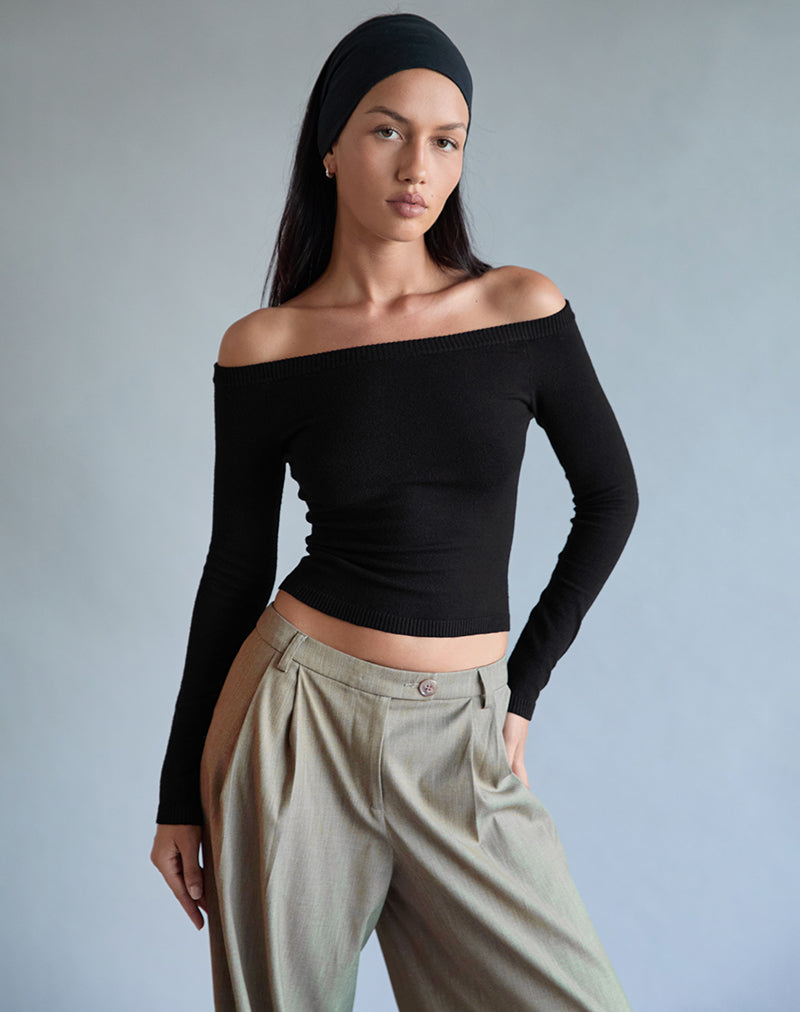 Renie Bardot Top in Black Knit-Nico Sky