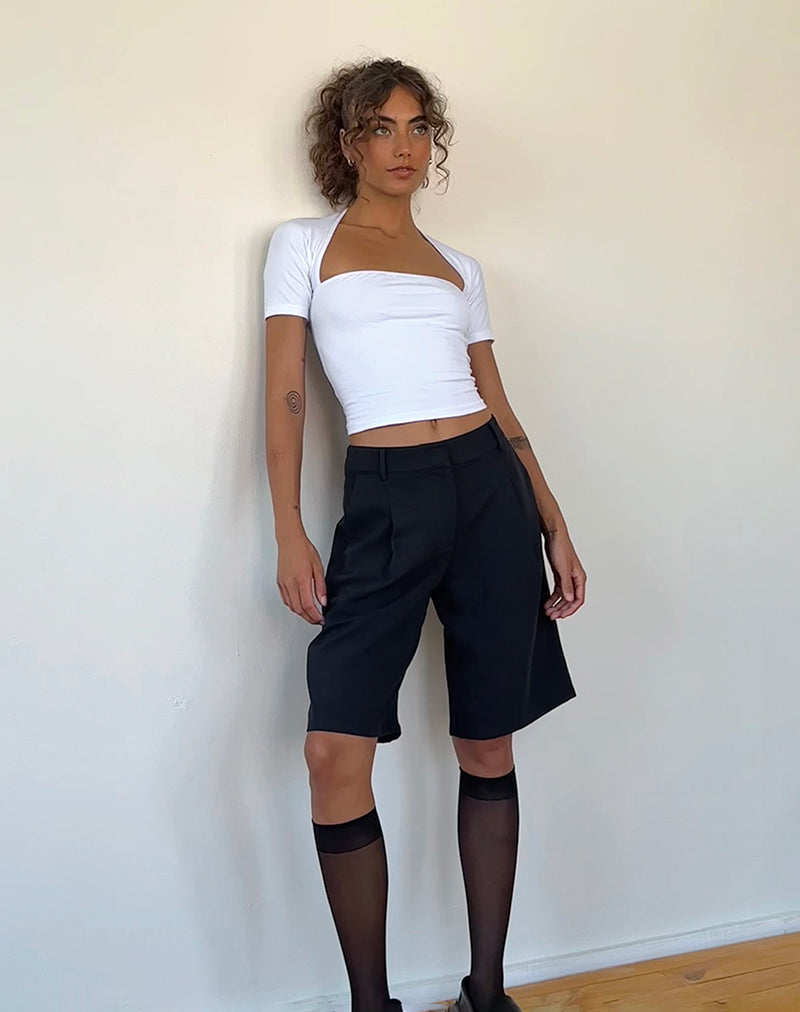 Requa Short Sleeve Square Neck Top in White-Nico Sky