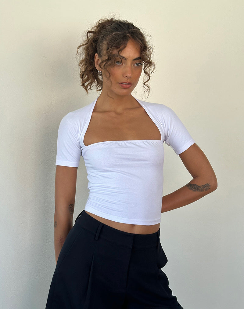 Requa Short Sleeve Square Neck Top in White-Nico Sky