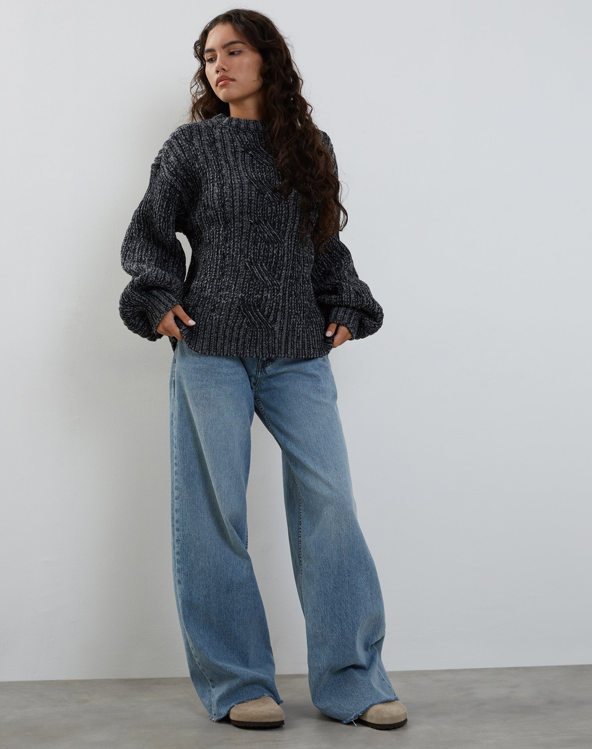 Amieta Knitted Jumper in Shadow Grey-Nico Sky