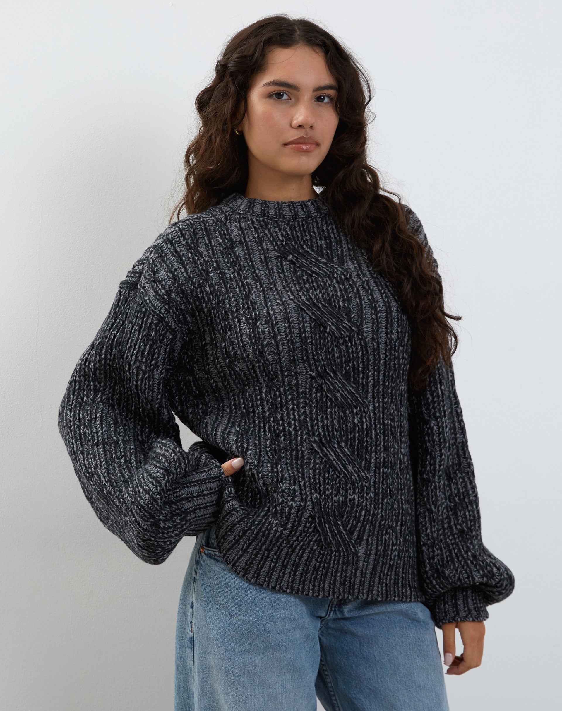 Amieta Knitted Jumper in Shadow Grey-Nico Sky