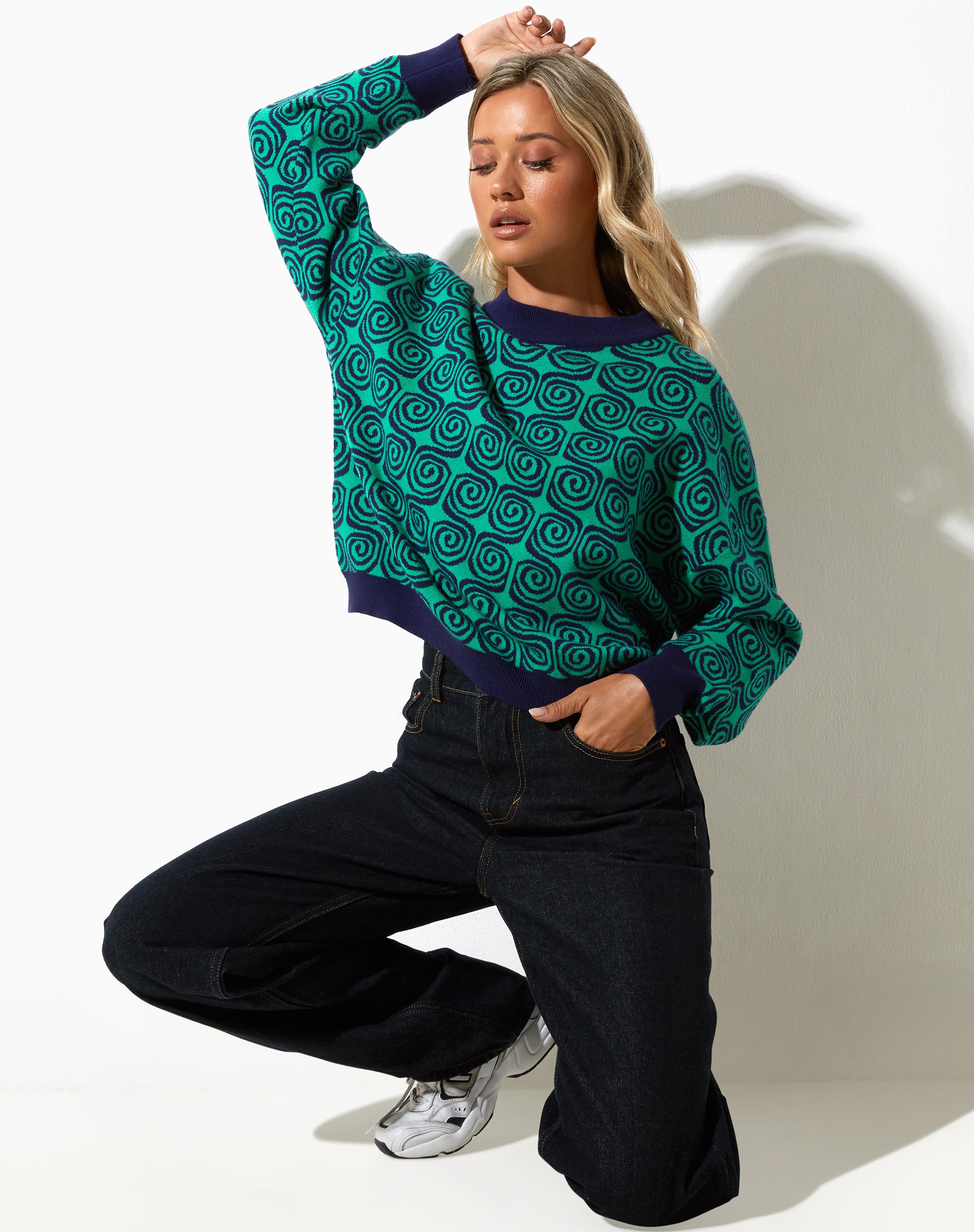 Ammar Jumper in Swirl Green and Blue-Nico Sky