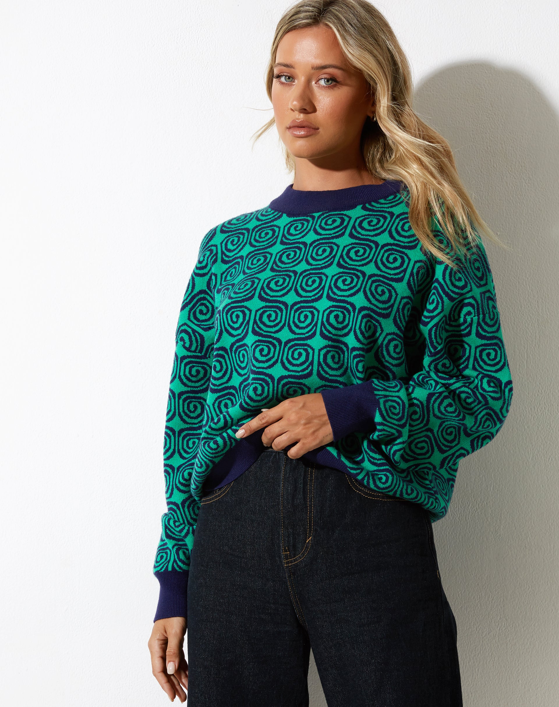 Ammar Jumper in Swirl Green and Blue-Nico Sky