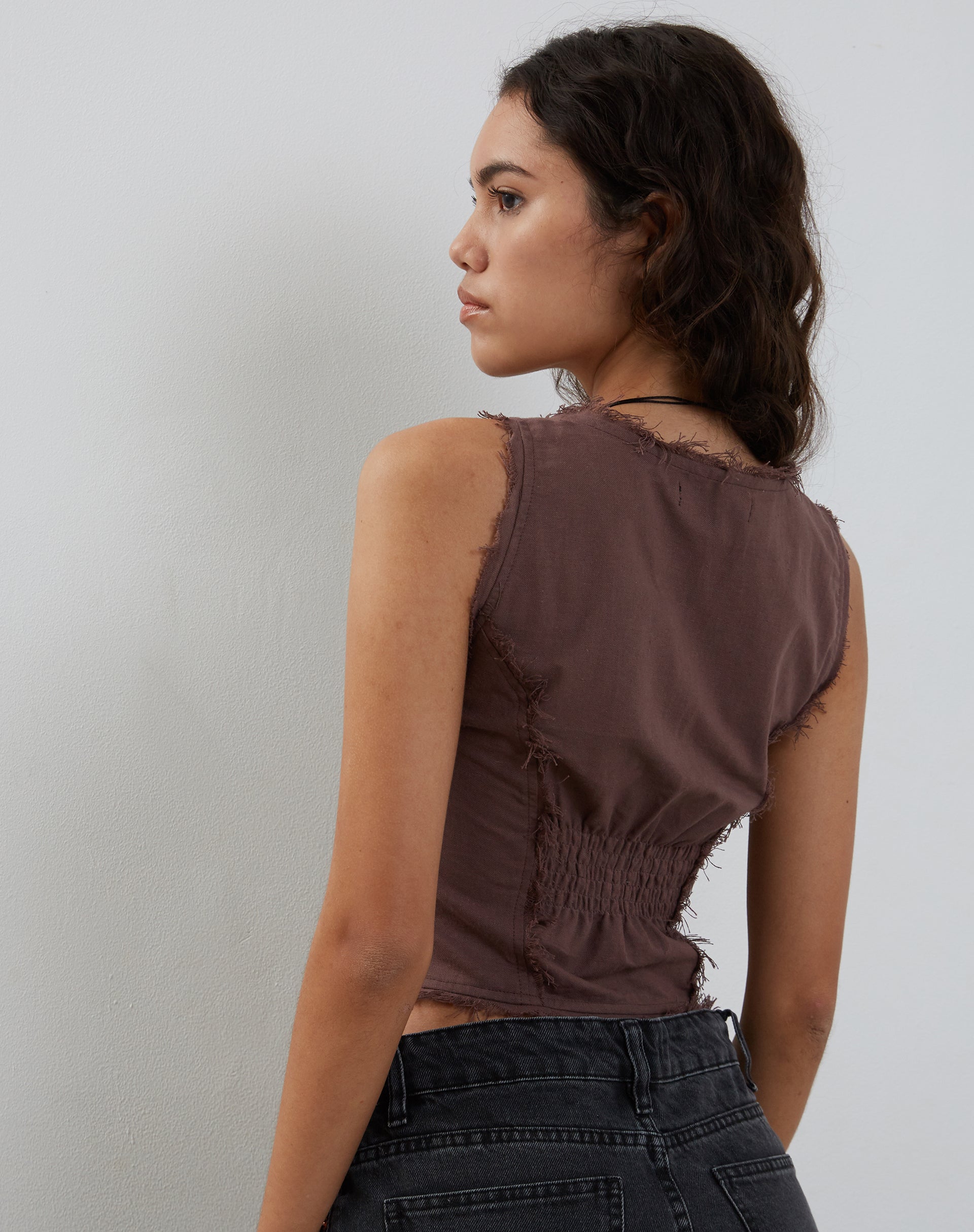 Ayara Button Up Cami Top in Deep Taupe-Nico Sky