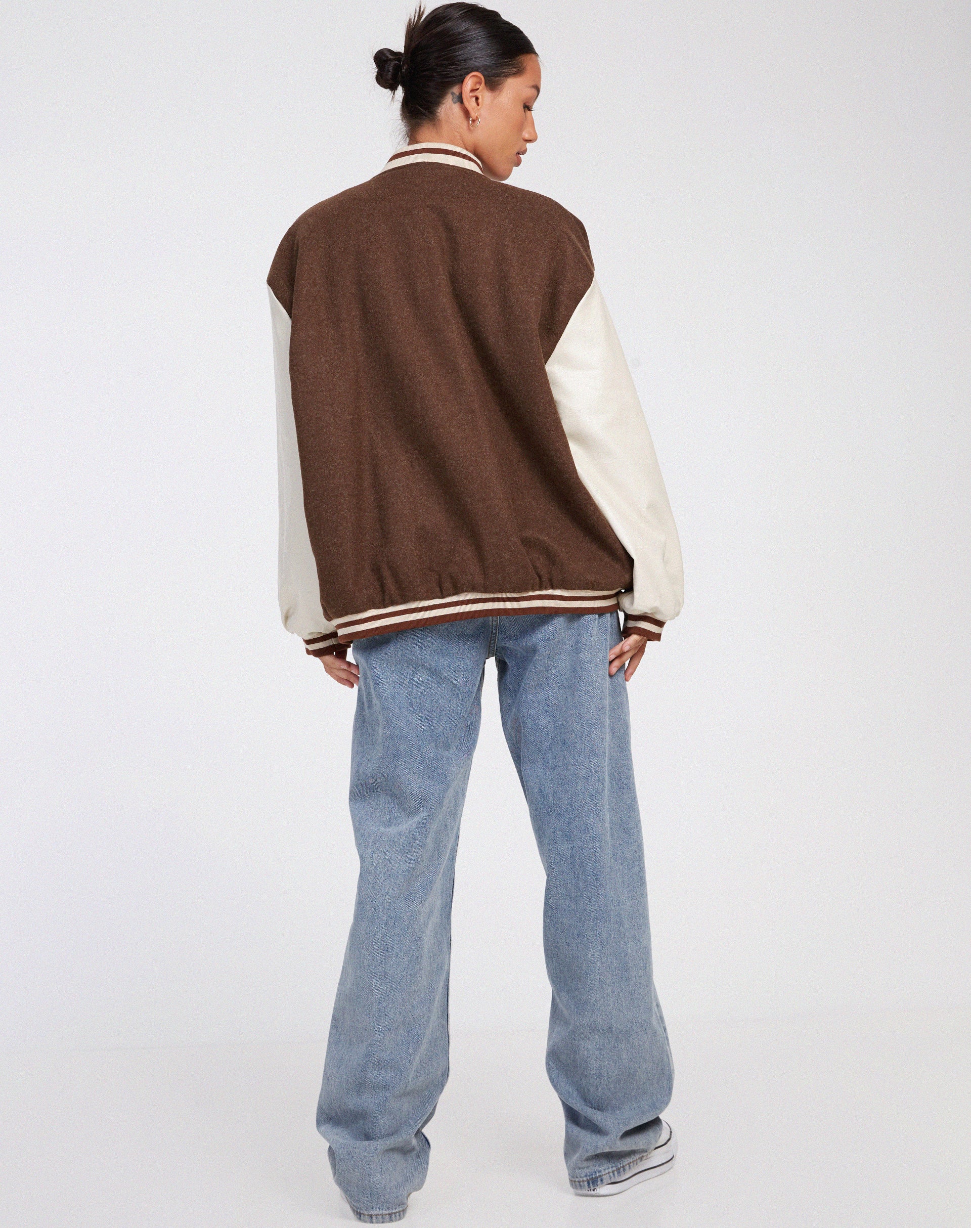 Bama Varsity Jacket in Brown Beige-Nico Sky