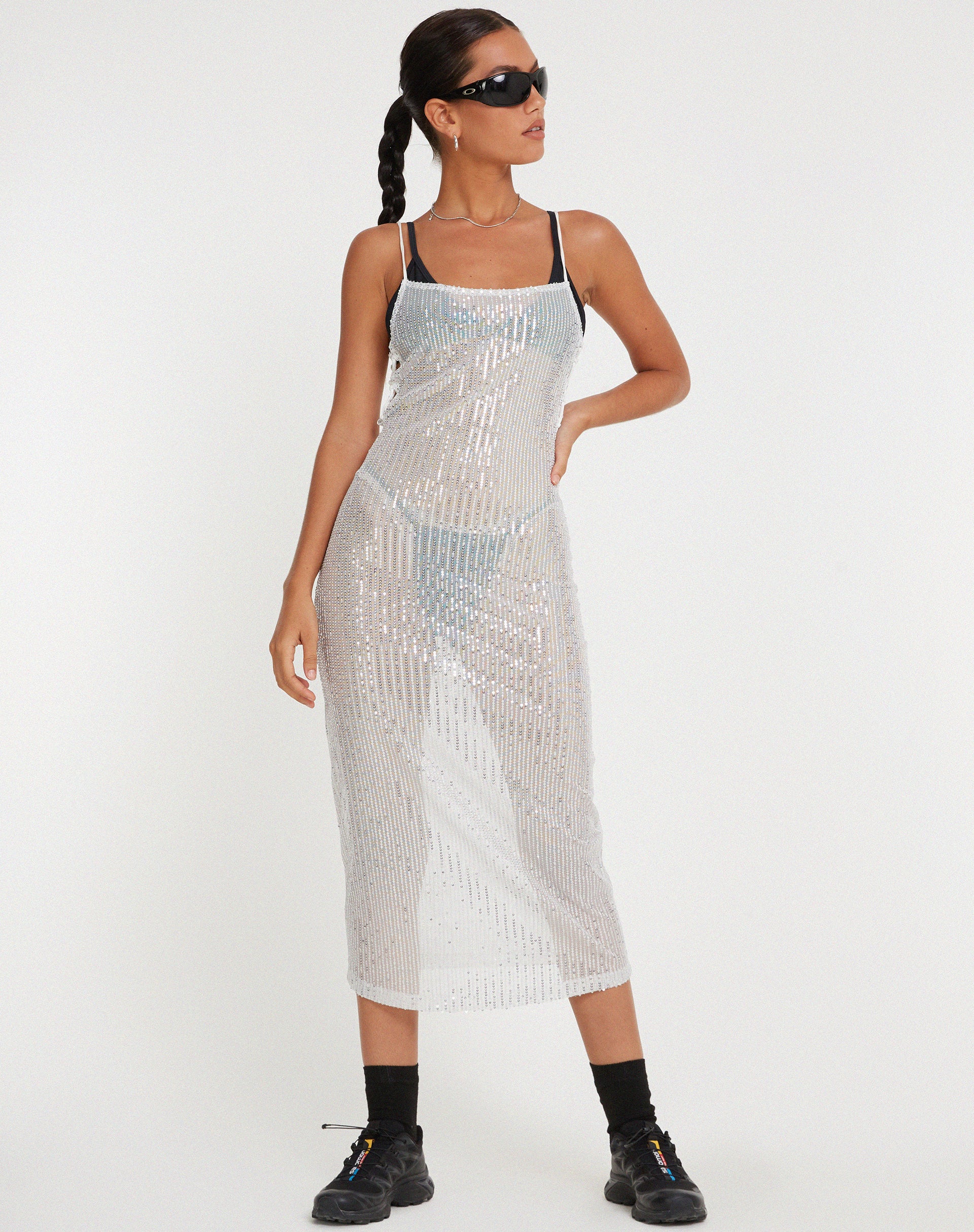 Bidelia Dress in Sequin Silver-Nico Sky