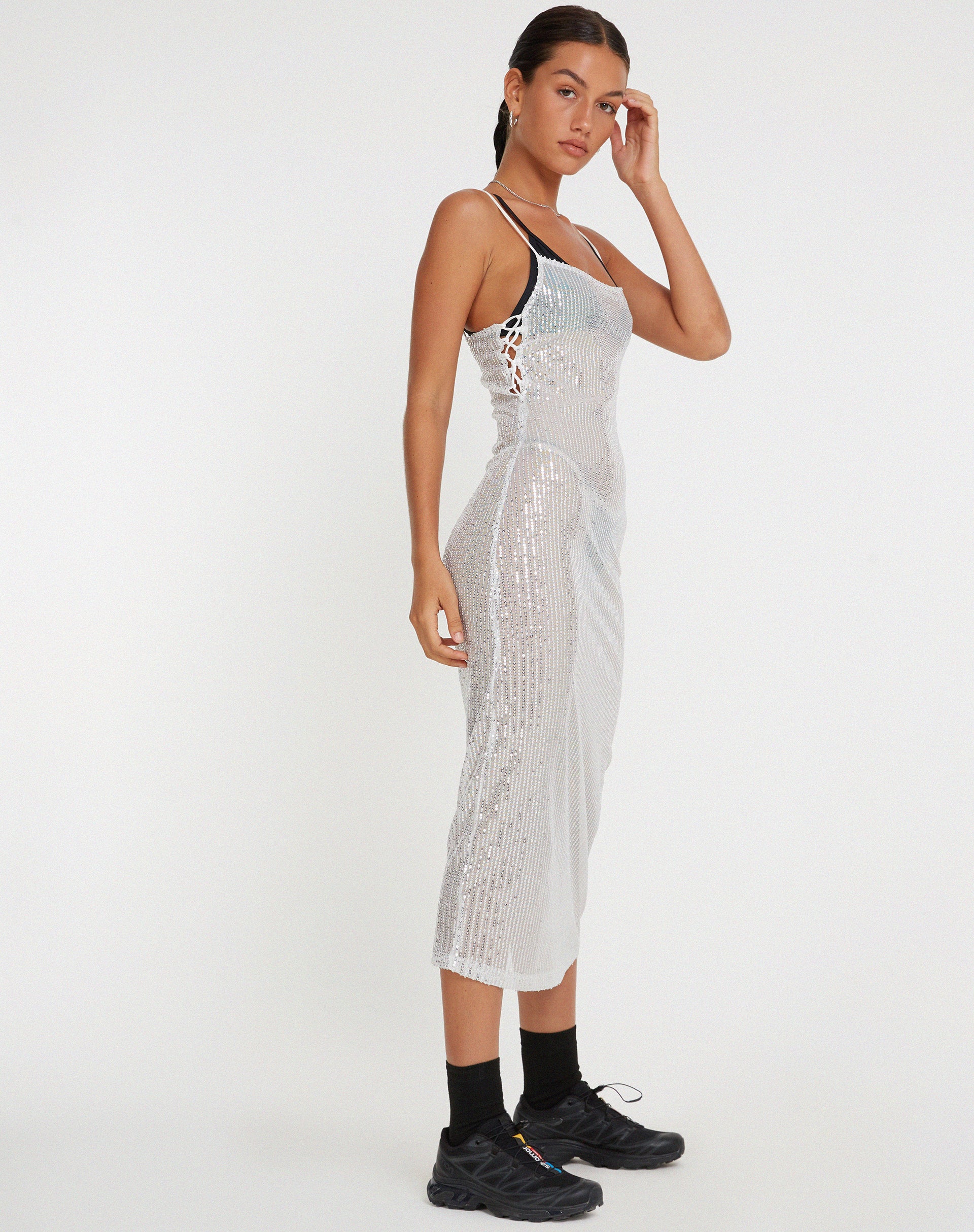 Bidelia Dress in Sequin Silver-Nico Sky
