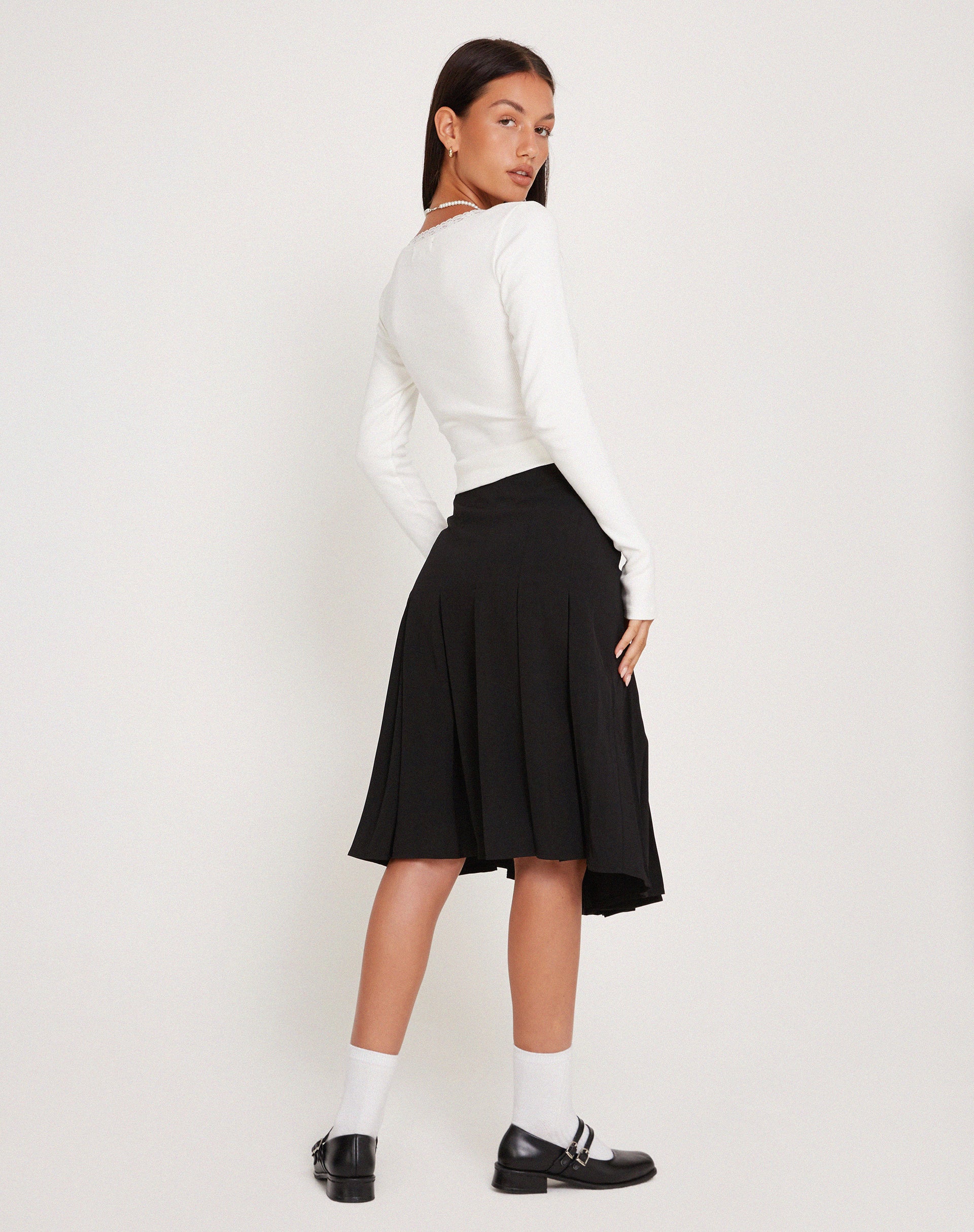 Madelyn Pleated Midi Skirt in Black-Nico Sky