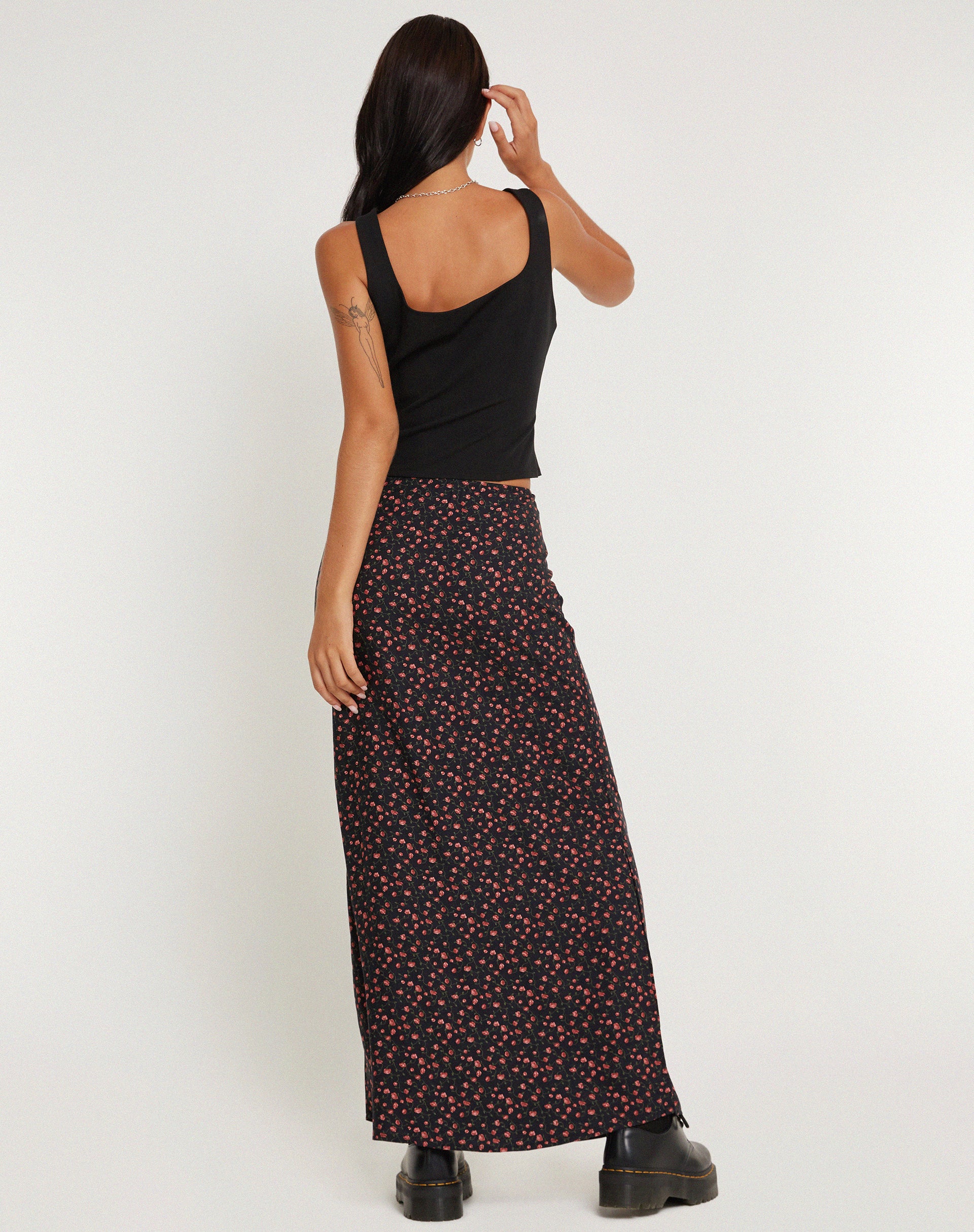 Easton Maxi Skirt in Dark Pink Rose Black-Nico Sky