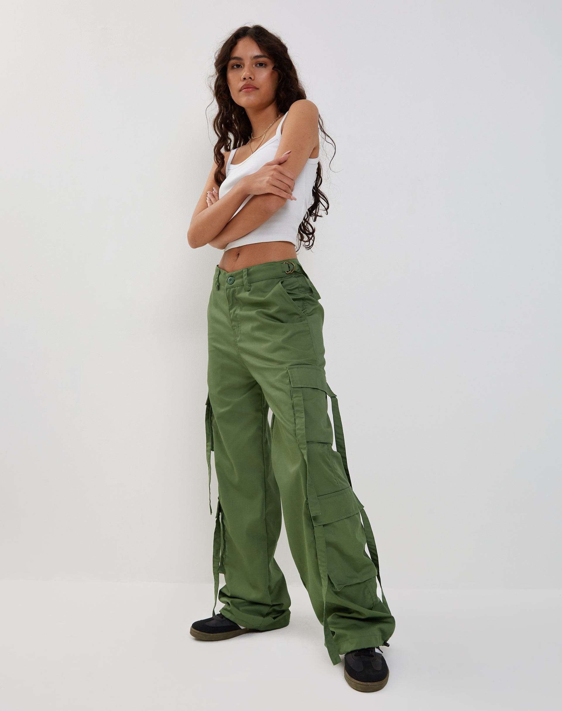 Edgar Wide Leg Cargo Trouser in Military Green-Nico Sky