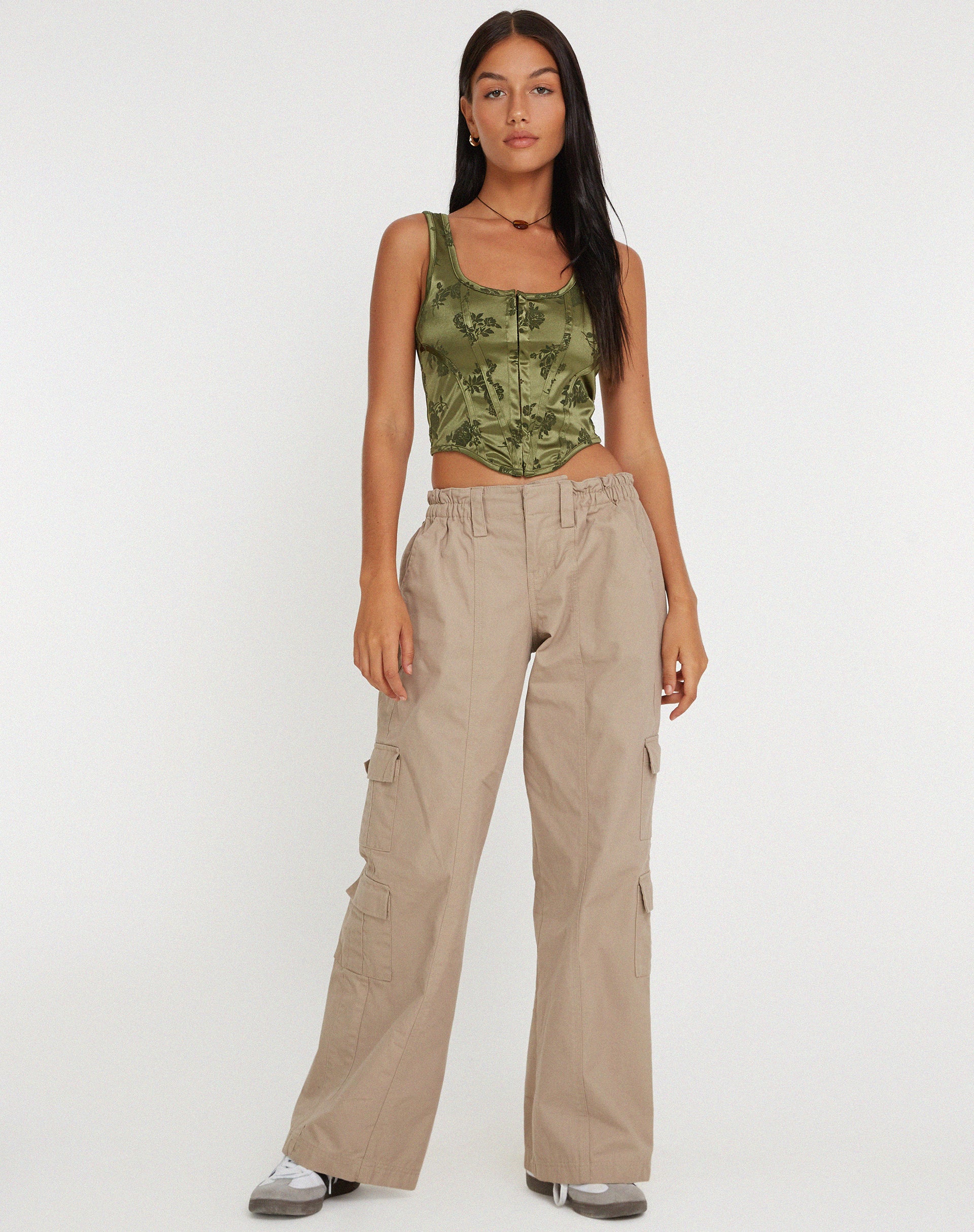 Elciva Corset Top in Rose Flock Loden Green-Nico Sky