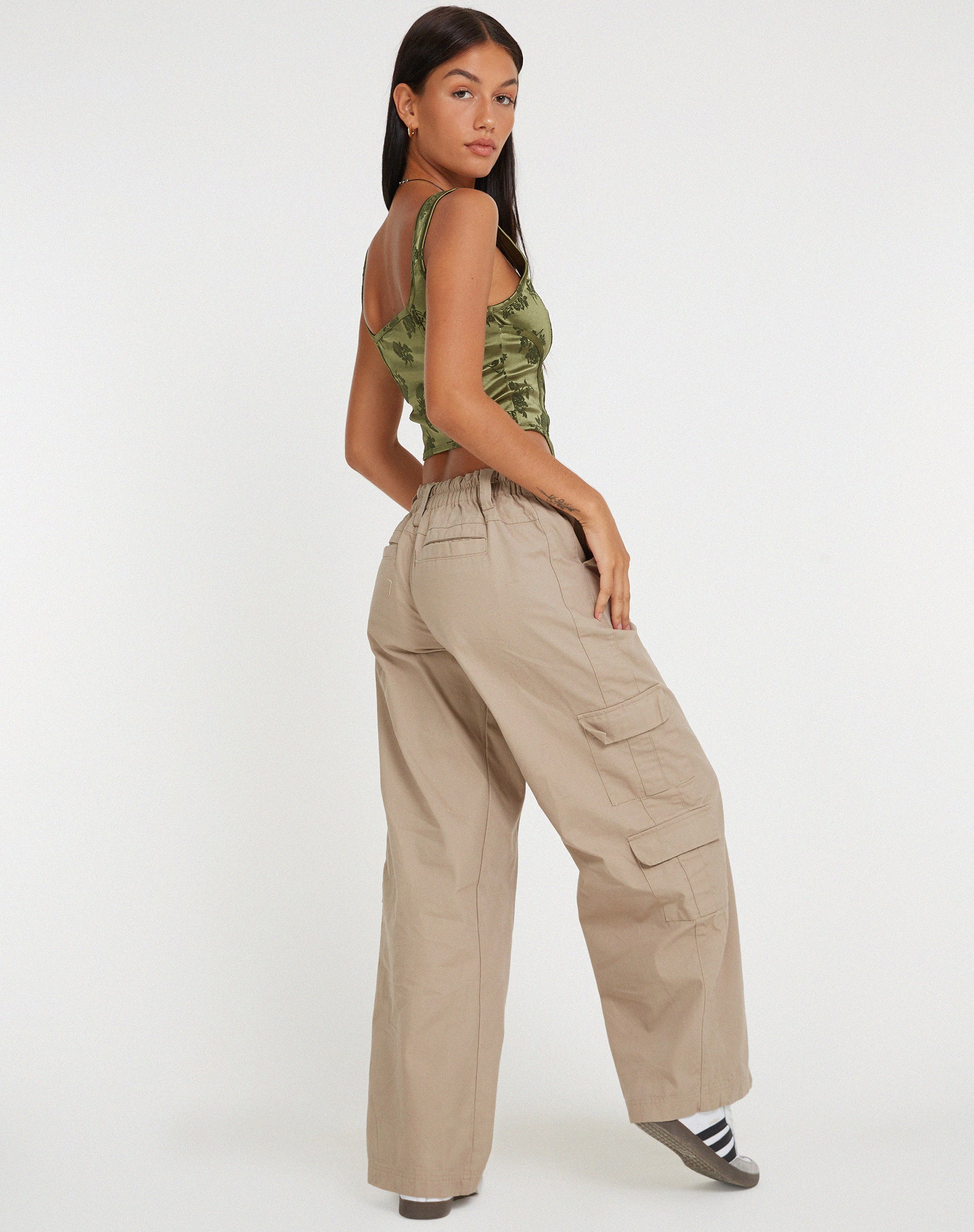 Elciva Corset Top in Rose Flock Loden Green-Nico Sky