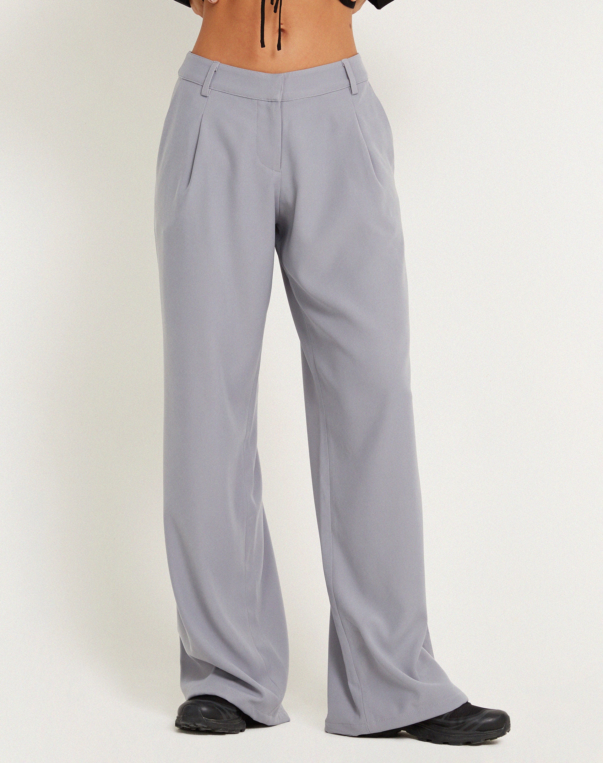 Hondra Wide Leg Trouser in Light Grey-Nico Sky