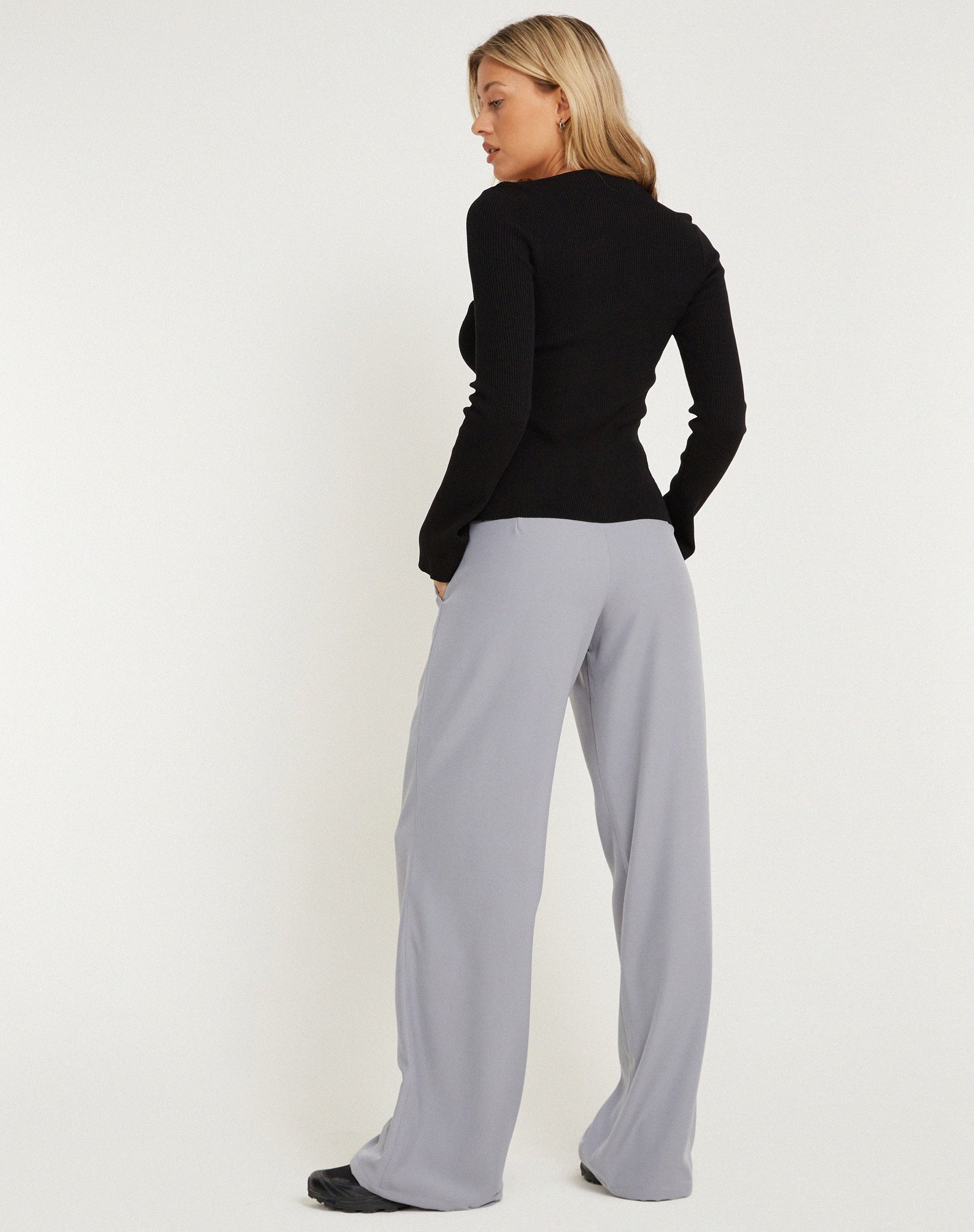 Hondra Wide Leg Trouser in Light Grey-Nico Sky