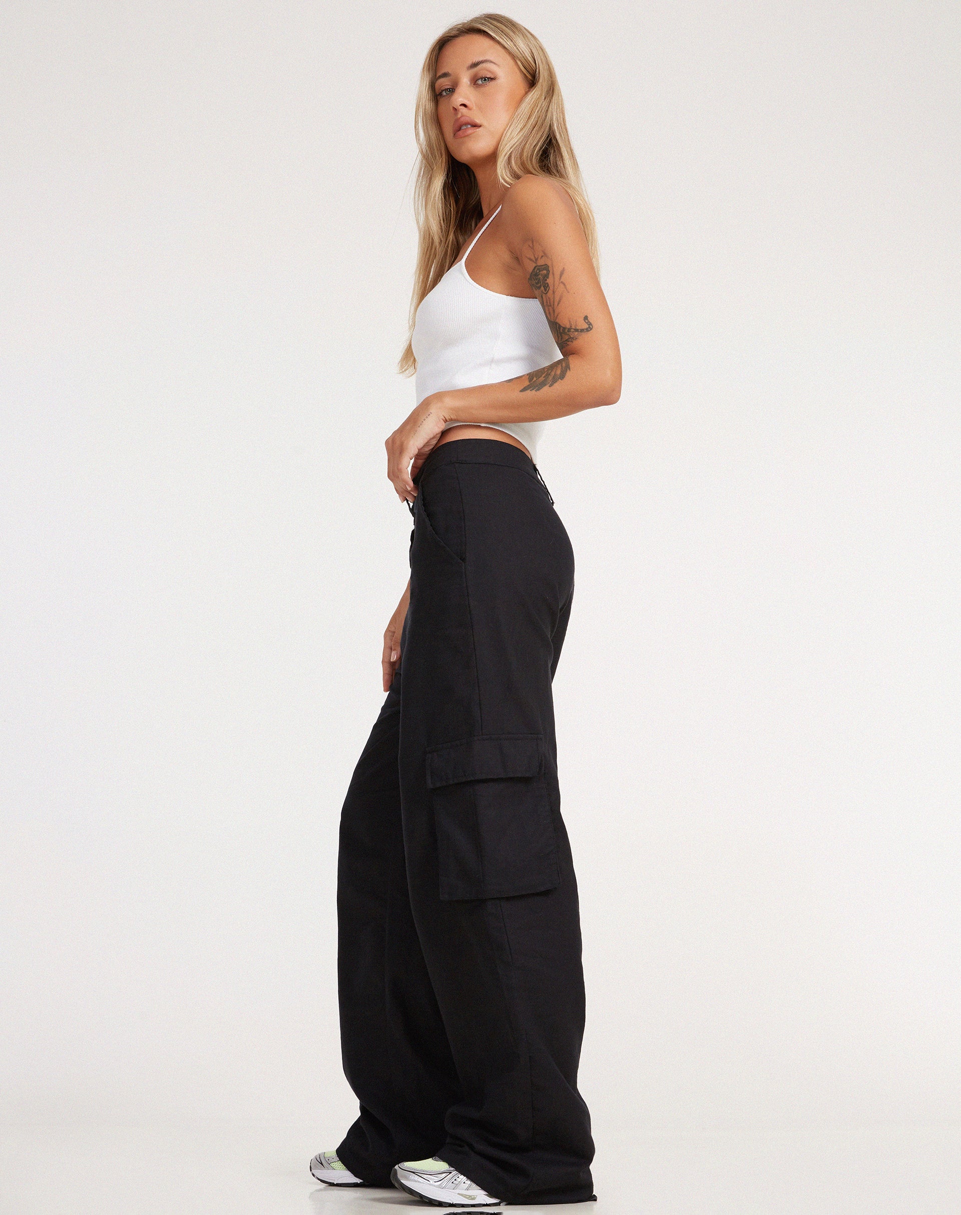 Jita Cargo Trouser in Rami Black-Nico Sky