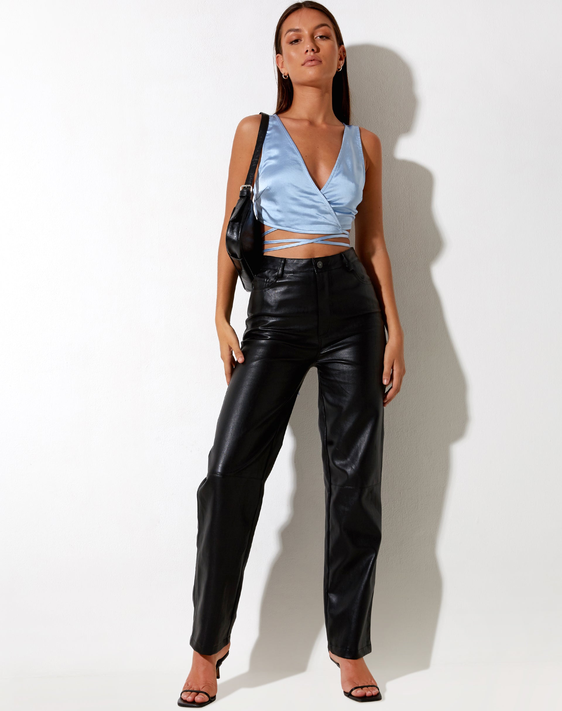 Liliah Crop Top in Satin Daylight Blue-Nico Sky