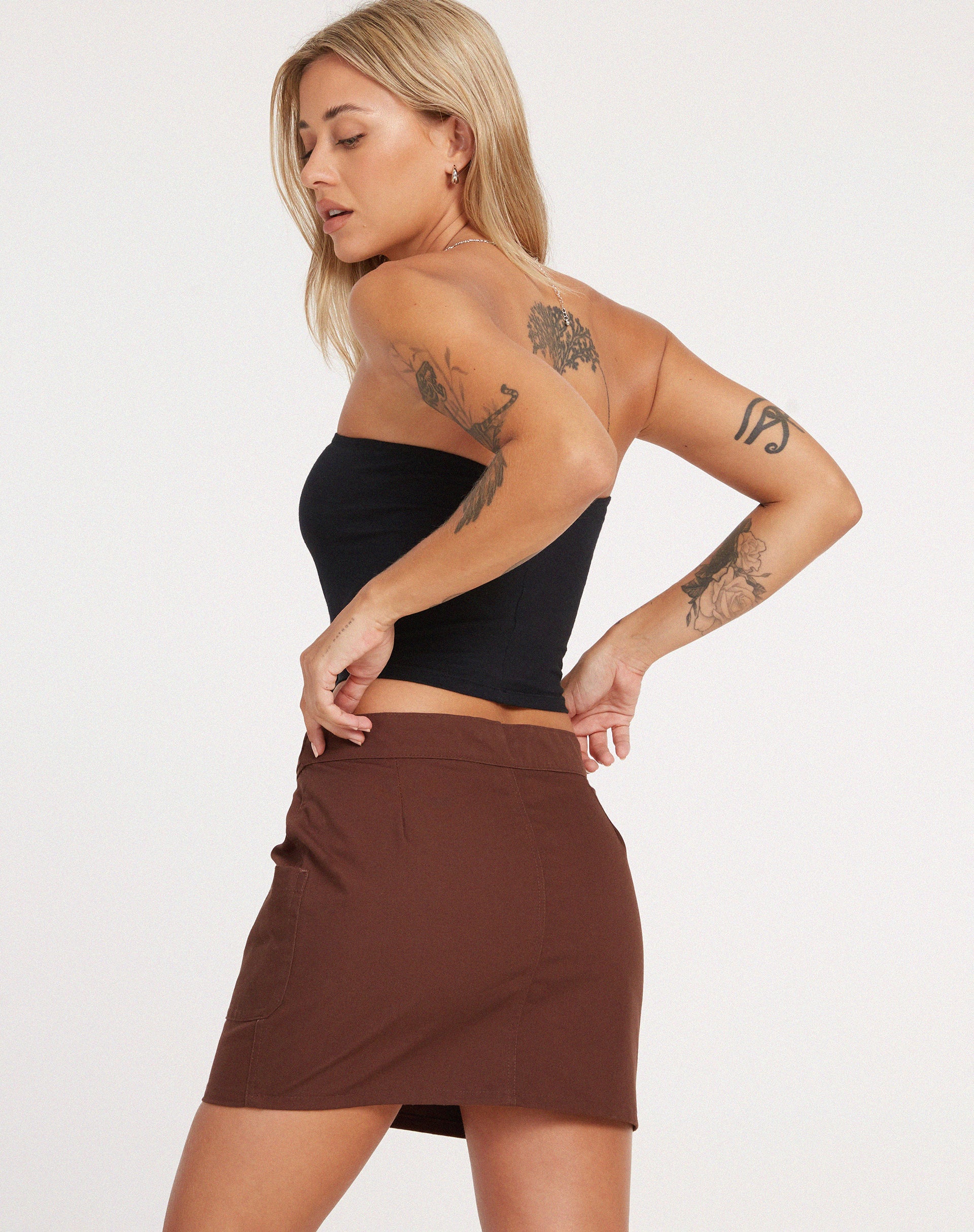 Stina Cargo Micro Skirt in Panama Choco-Nico Sky
