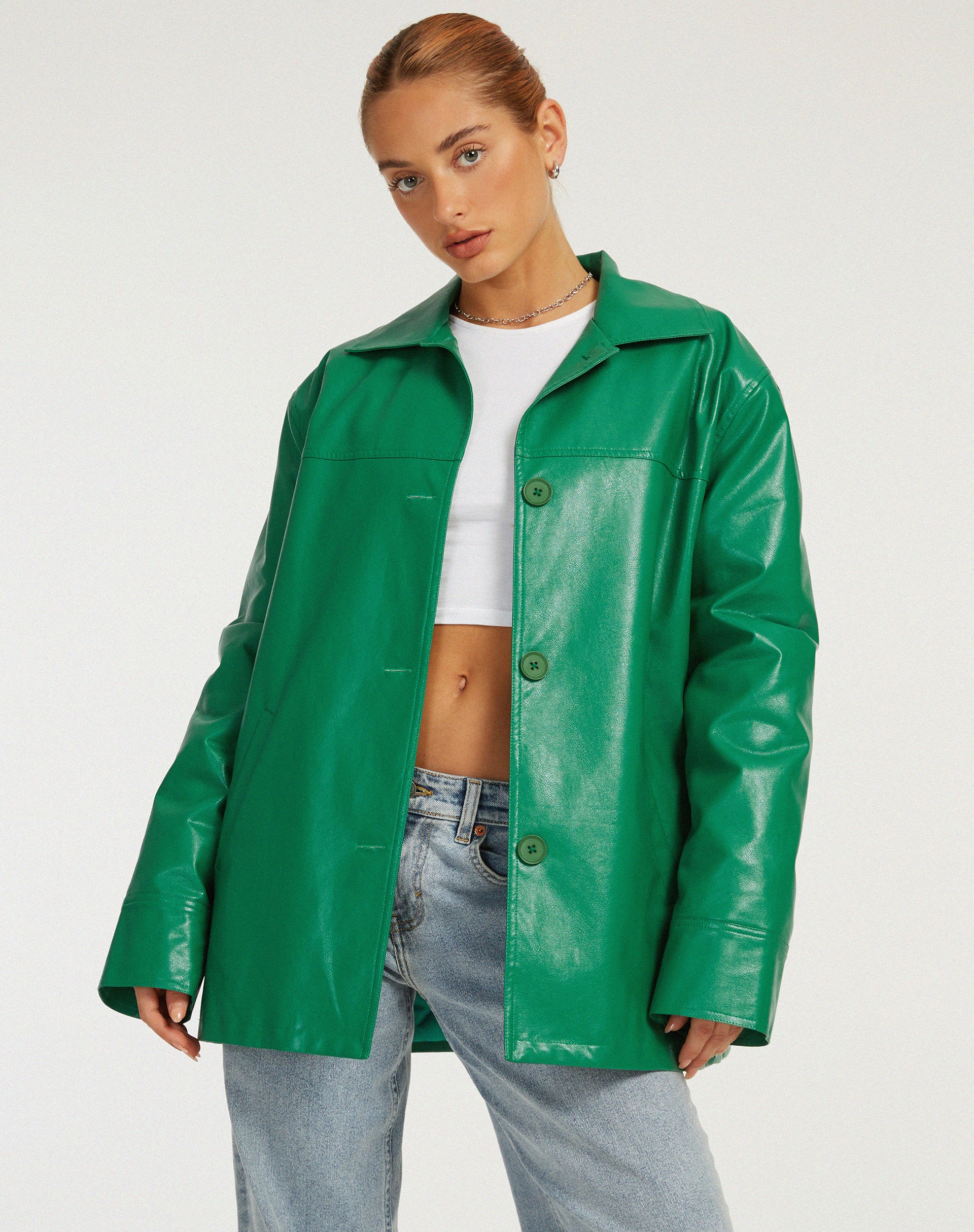 Walta Jacket in Pu Kelly Green-Nico Sky