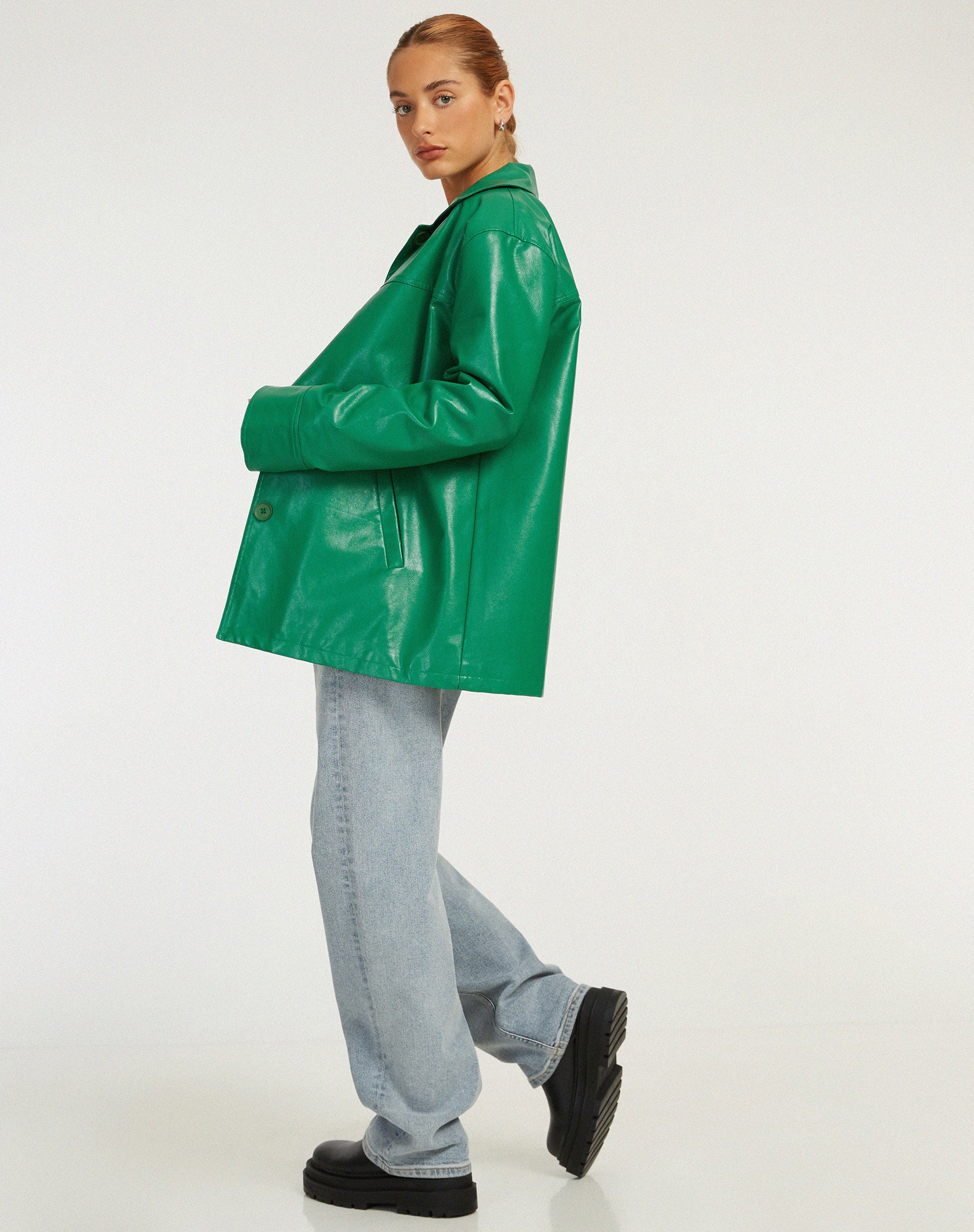 Walta Jacket in Pu Kelly Green-Nico Sky