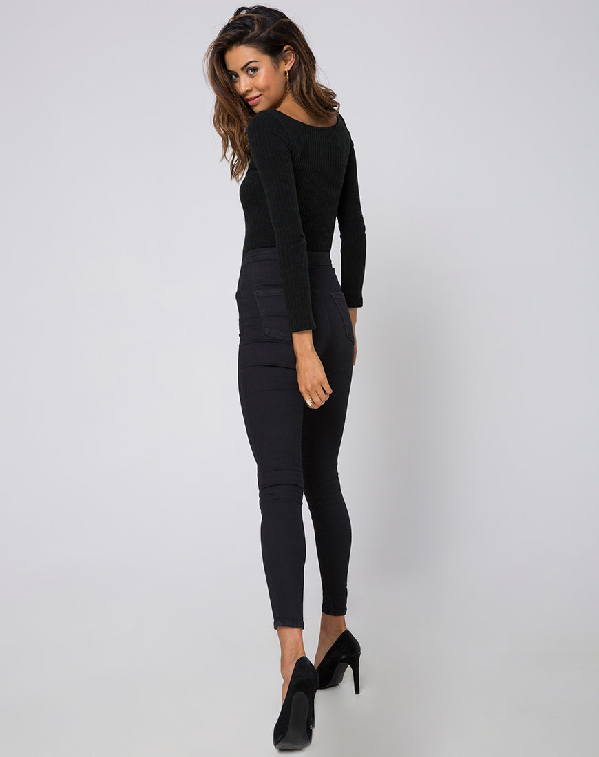 Mabel Cutout Bodice in Rib Knit Black-Nico Sky