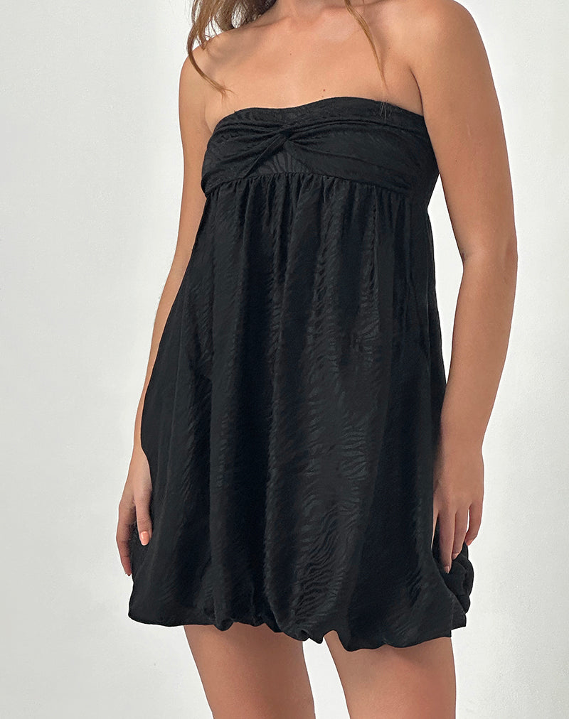 Richie Mini Dress in Satin Jacquard Black-Nico Sky
