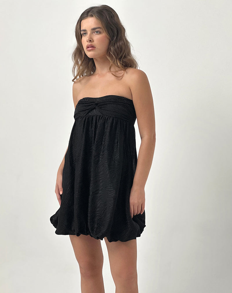 Richie Mini Dress in Satin Jacquard Black-Nico Sky
