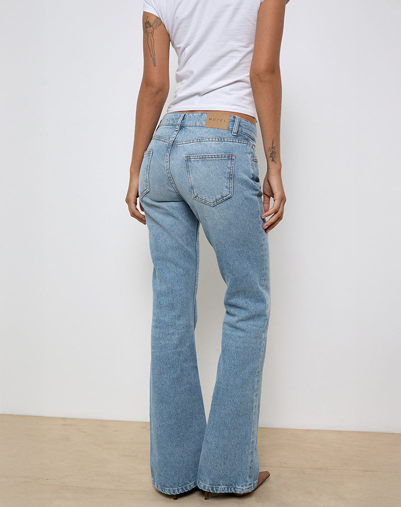 Rigid Low Rise Flare Jeans in Bright Blue Used-Nico Sky