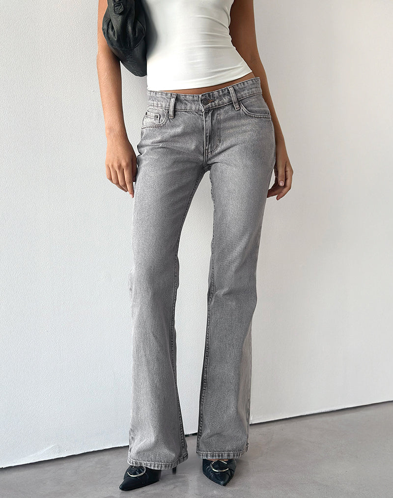 Rigid Low Rise Flare Jeans in Grey Wash-Nico Sky