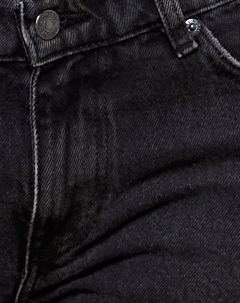 Rigid Low Rise Flare Jeans in Washed Black Grey-Nico Sky