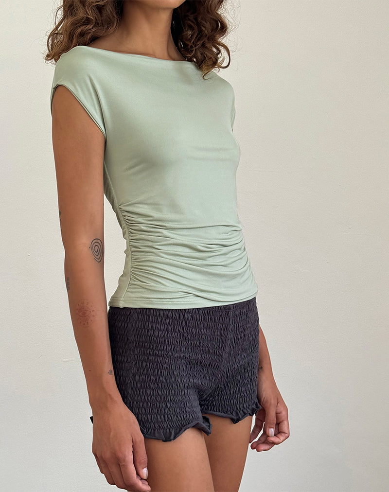 Ritala Shirred Micro Shorts in Beluga Grey-Nico Sky