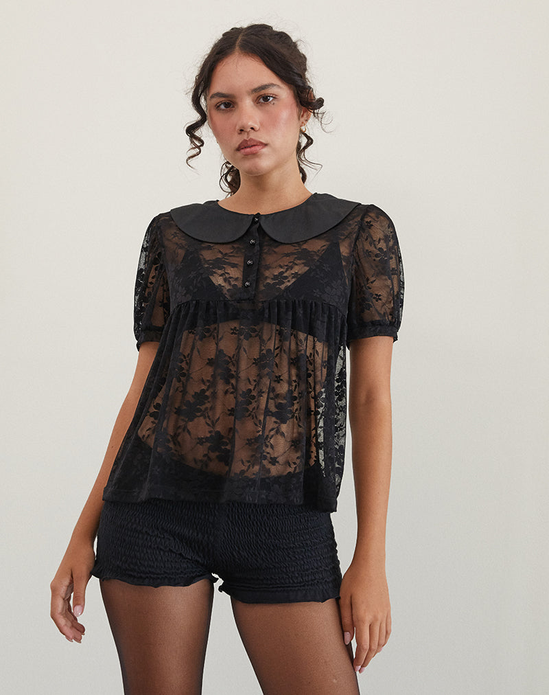 Rochea Blouse in Unlined Lace Black-Nico Sky