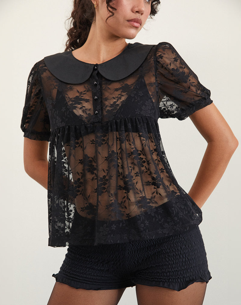 Rochea Blouse in Unlined Lace Black-Nico Sky