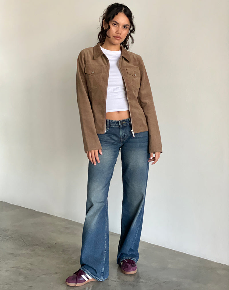 Rohana Fitted Jacket in Baby Cord Walnut Brown-Nico Sky