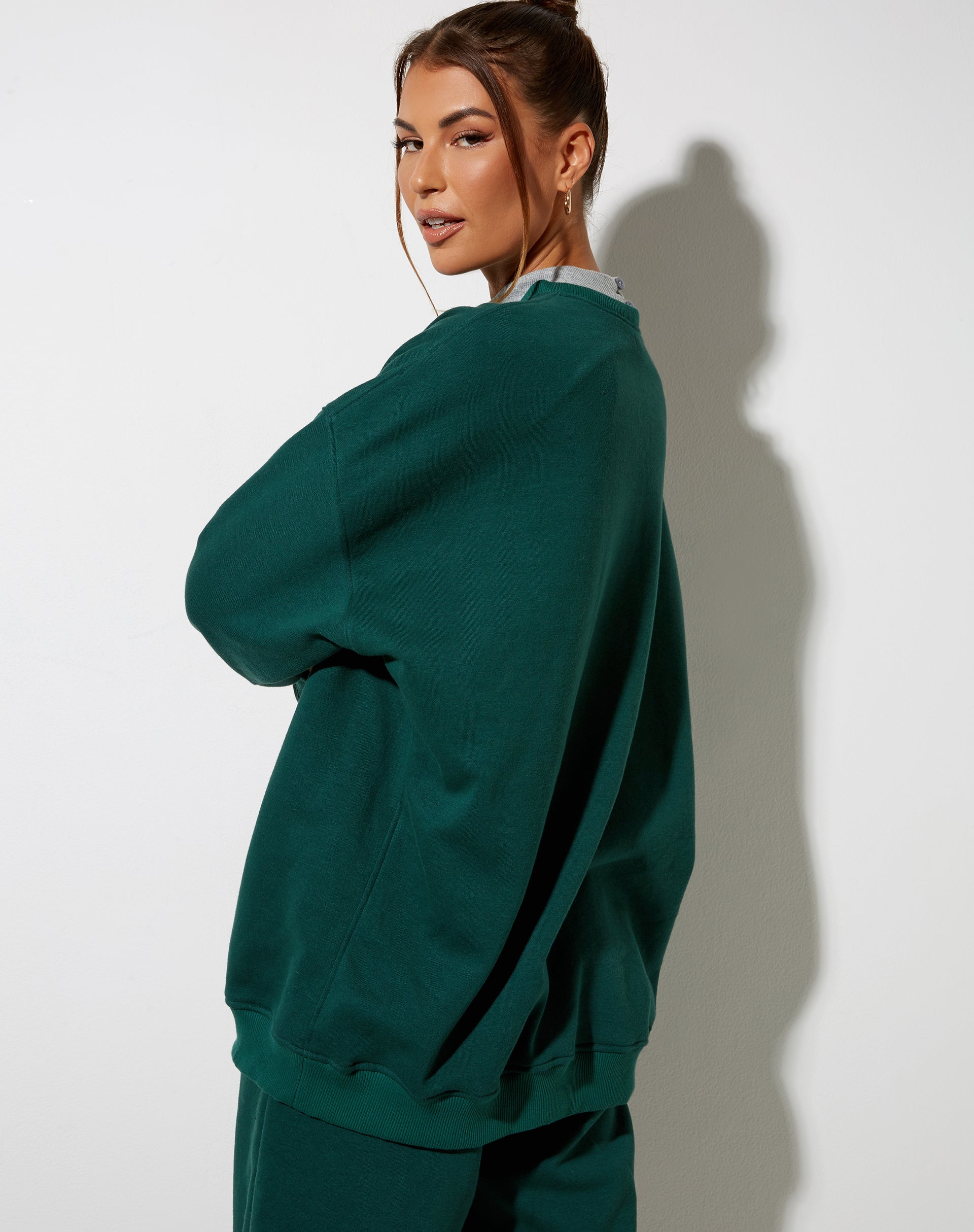 Glo Sweatshirt in Bottle Green with 'Angel' Embro in White-Nico Sky