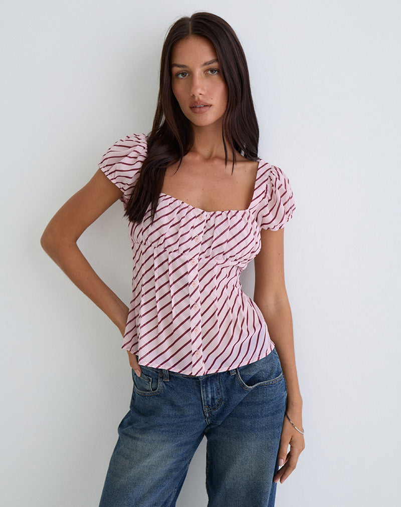 Rolina Blouse in Chiffon Stripe Pink and Burgundy-Nico Sky