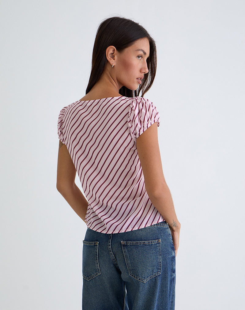 Rolina Blouse in Chiffon Stripe Pink and Burgundy-Nico Sky