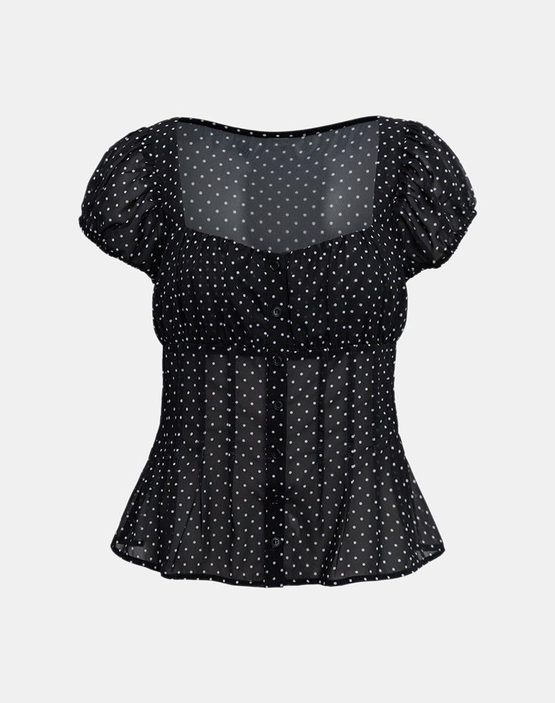 Rolina Blouse in Chiffon Mini Polka Black-Nico Sky