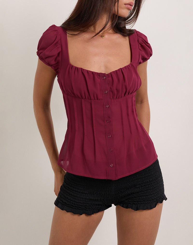 Rolina Blouse in Chiffon Burgundy-Nico Sky