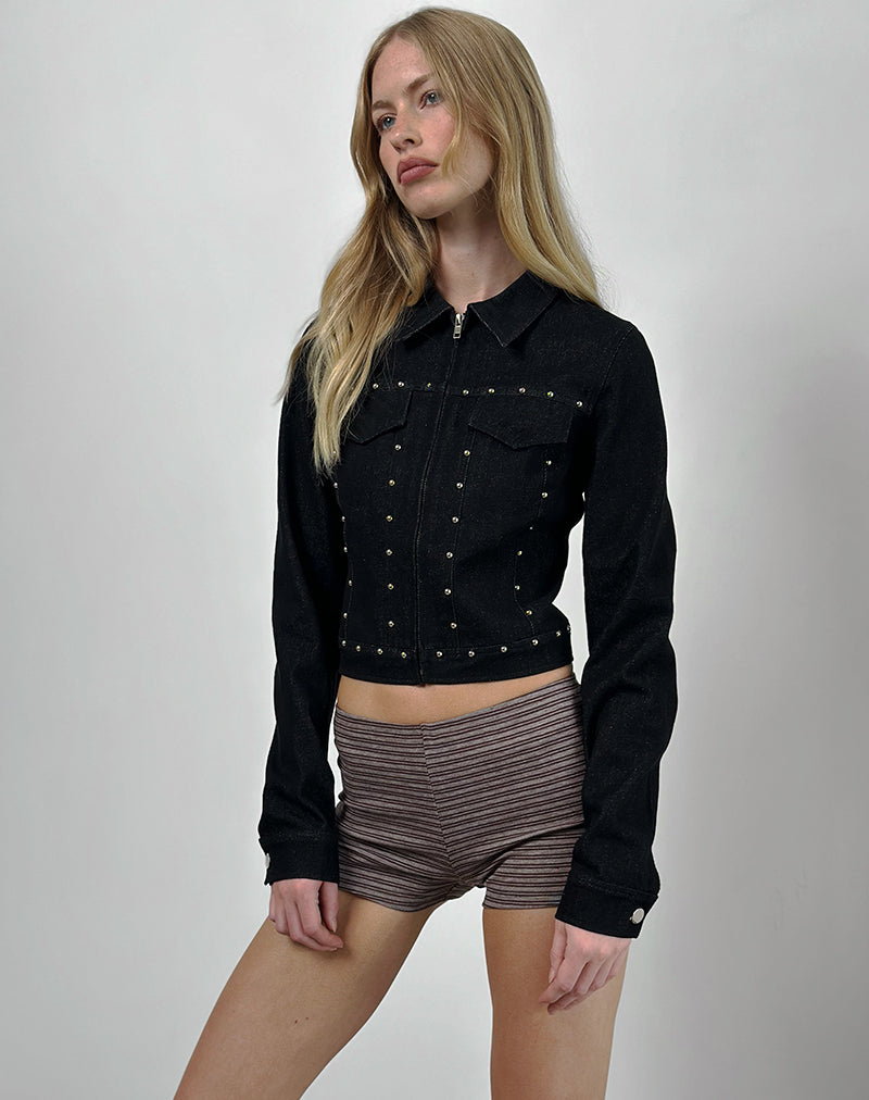 Ronira Jacket Chambray Studs in Black-Nico Sky