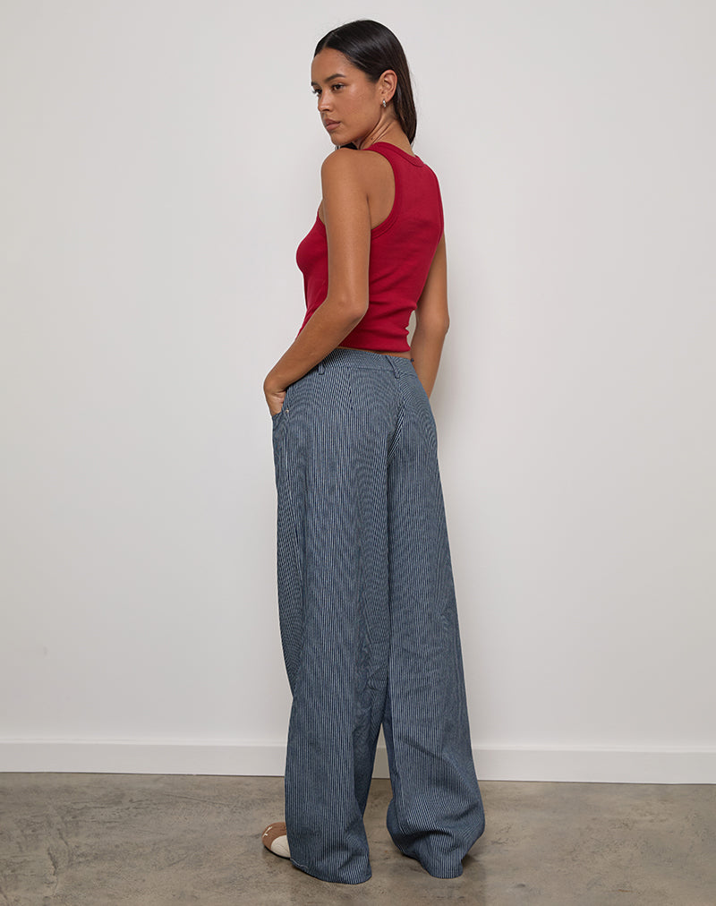 Roomy Extra Wide Low Rise Jeans in Pinstripe Indigo Wash-Nico Sky