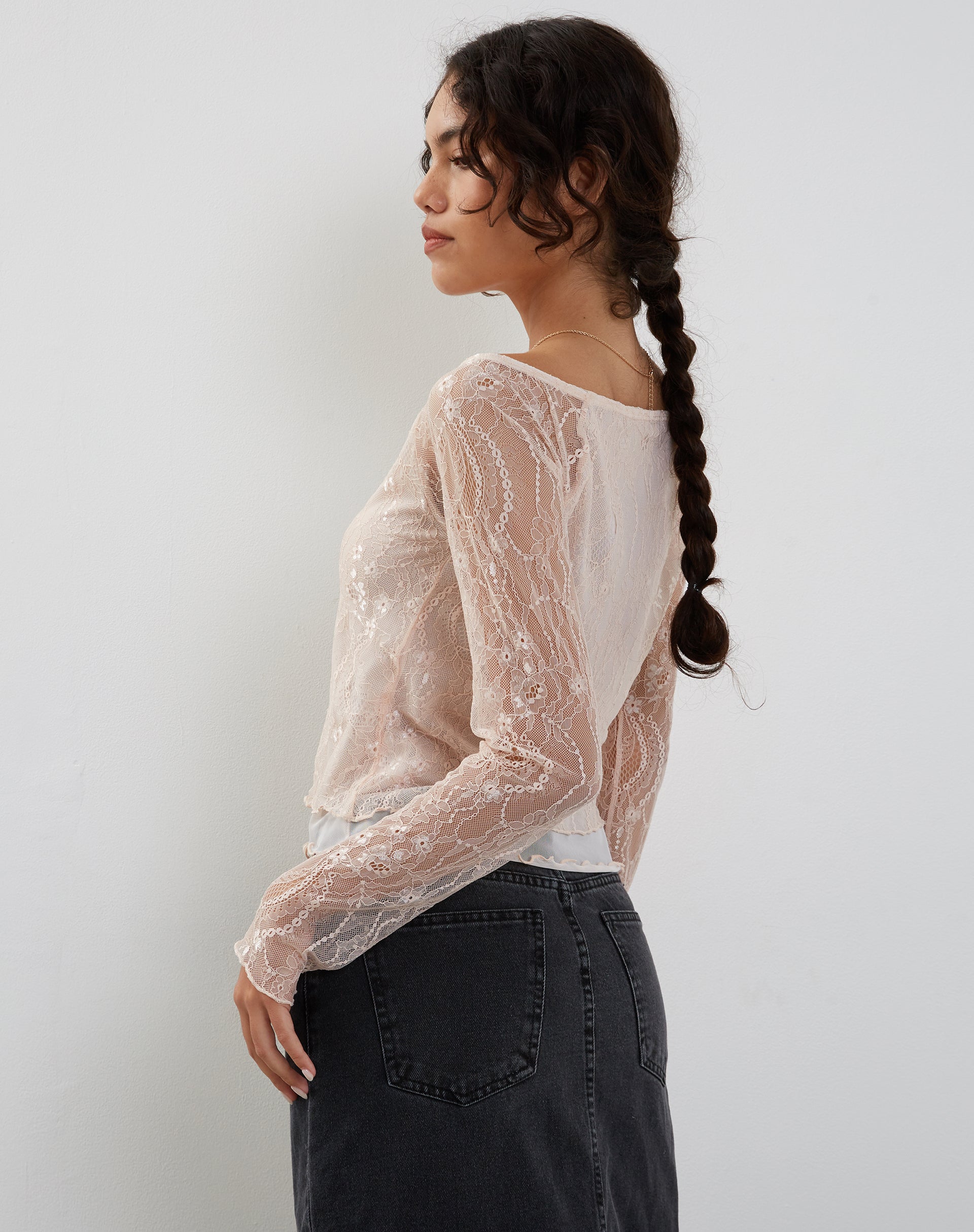 Rory Long Sleeve Lace Top in Pink-Nico Sky