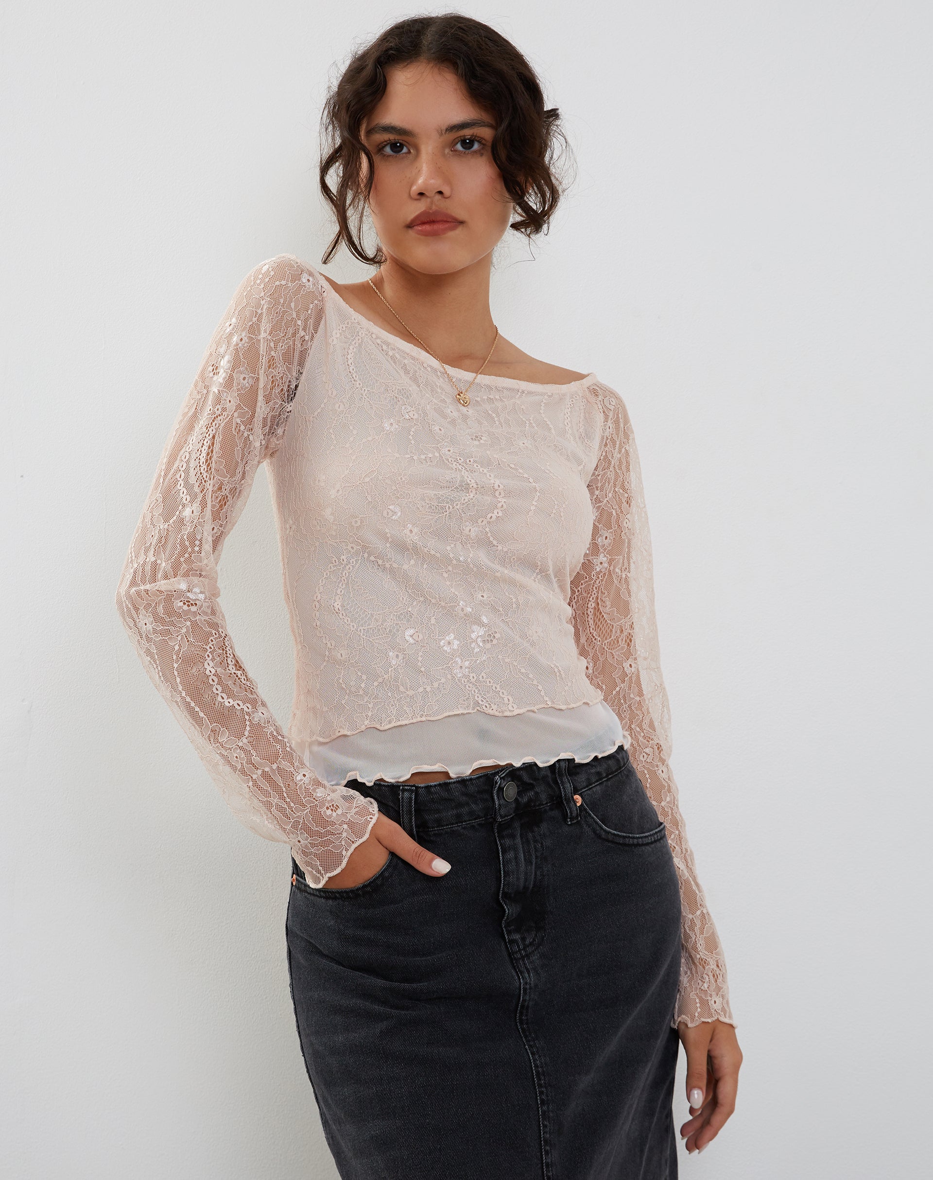 Rory Long Sleeve Lace Top in Pink-Nico Sky