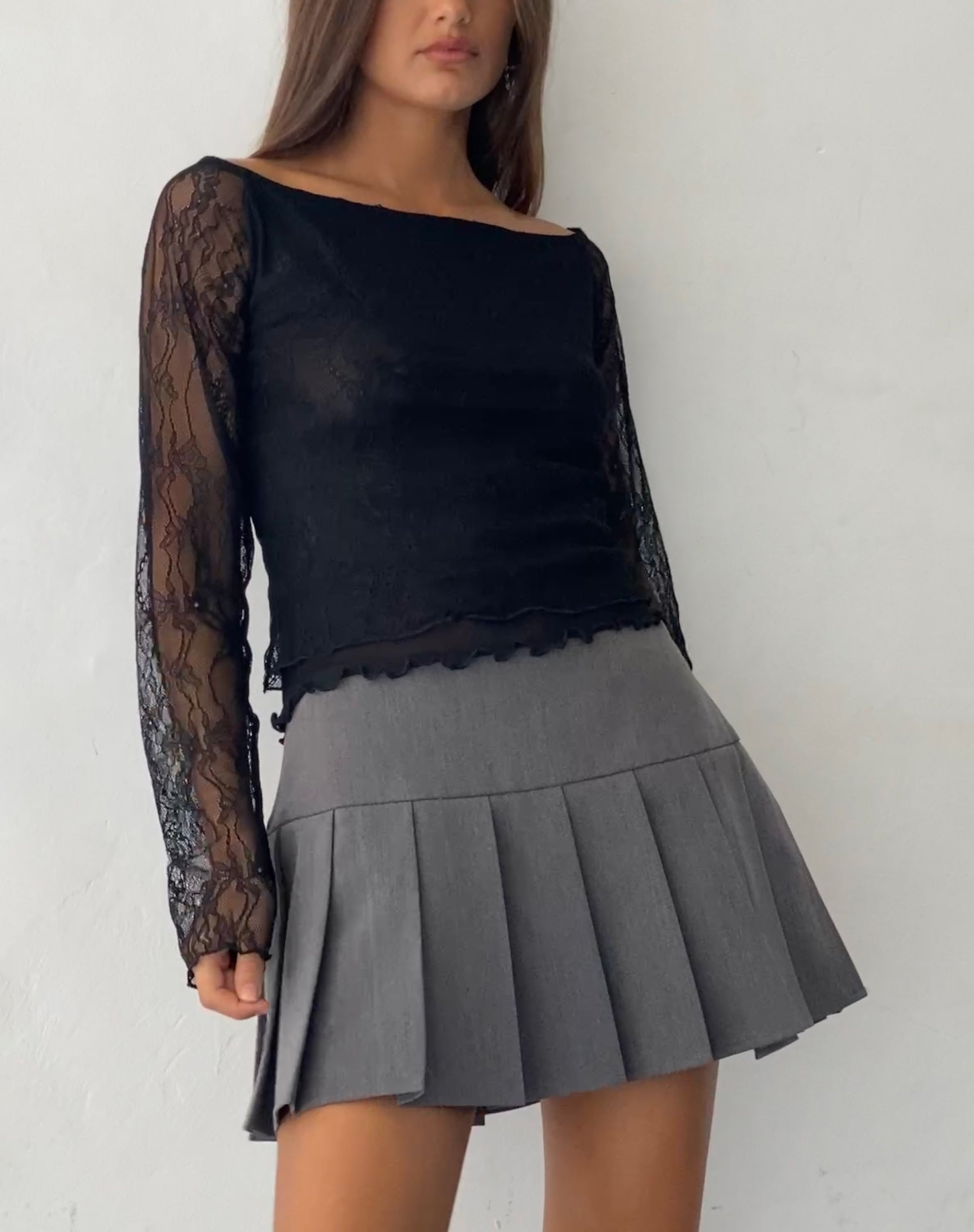 Rory Long Sleeve Lace Top in Black-Nico Sky