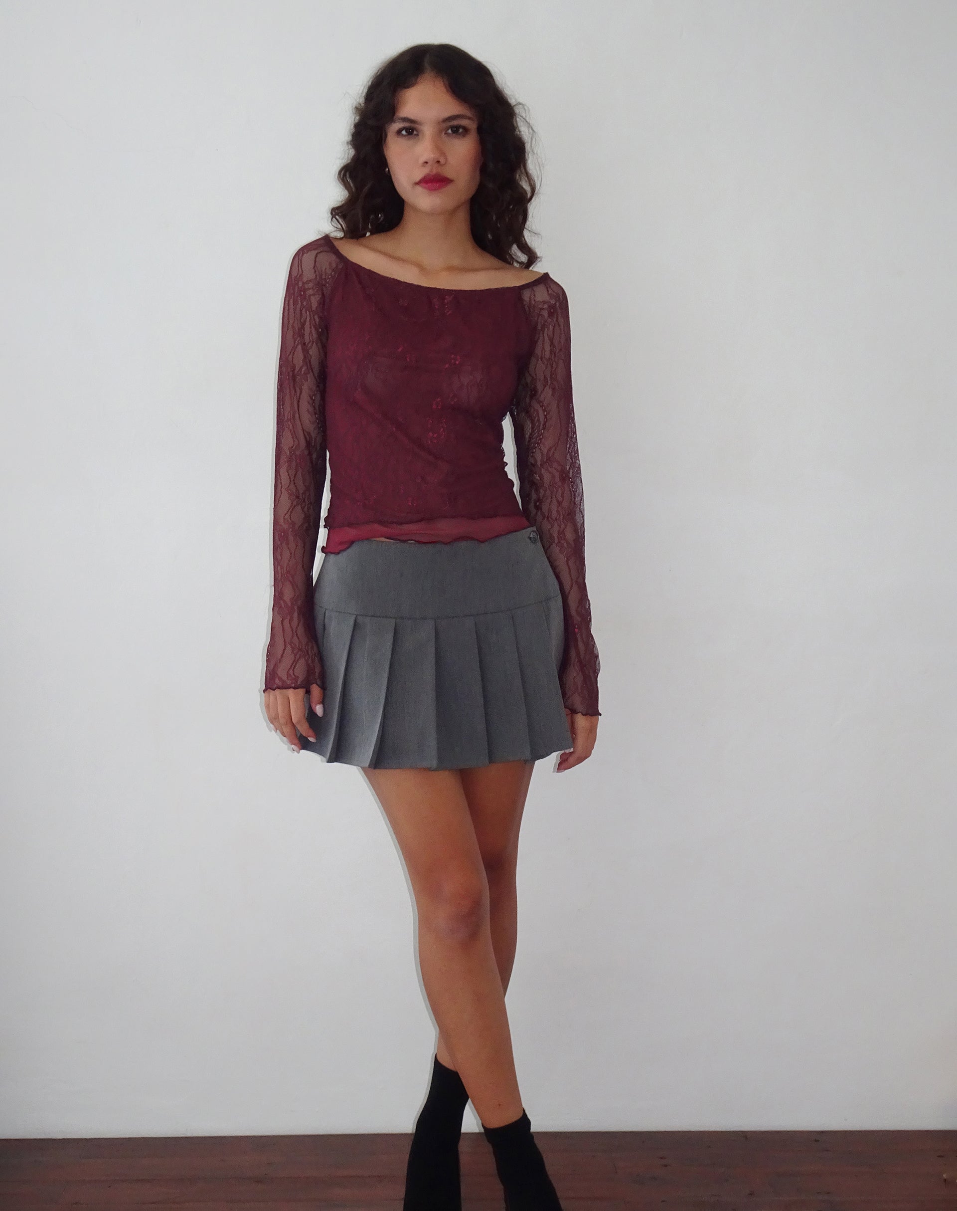 Rory Long Sleeve Top in Lace Burgundy-Nico Sky