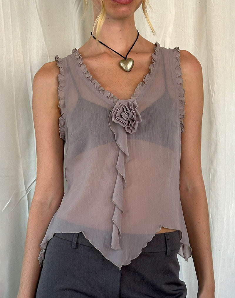 Rosalinda Top in Chiffon Lilac Grey-Nico Sky