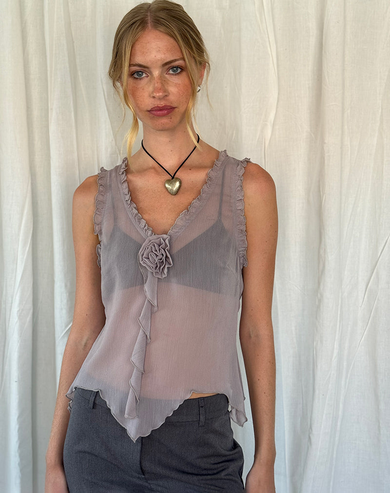 Rosalinda Top in Chiffon Lilac Grey-Nico Sky