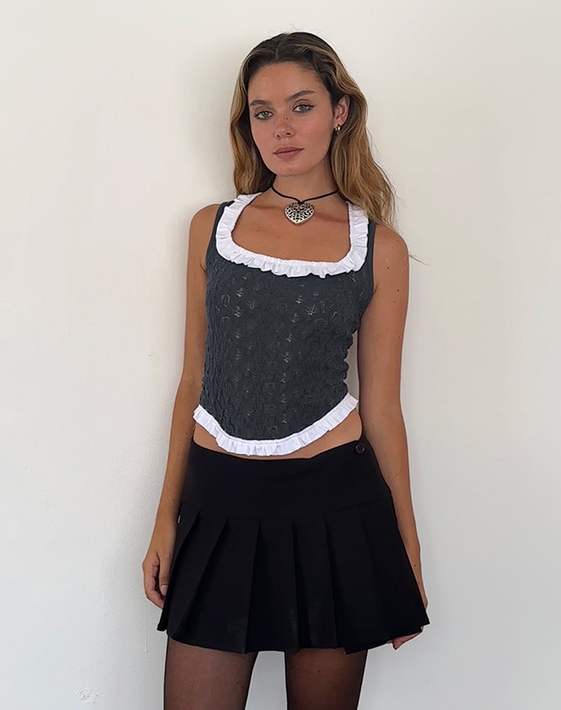 Roslyn Pointelle Vest Top in Dark Charcoal-Nico Sky